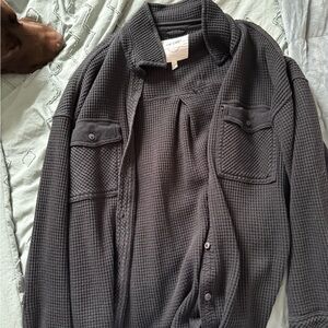 Aerie  Charcoal Waffle Knit Shirt Jacket